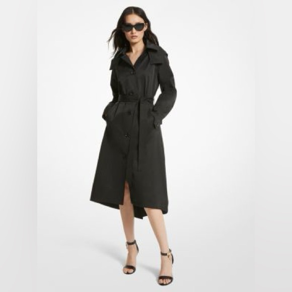 Michael Michael Kors Classic Black Trench Coat Size XXL Hooded Belted Jacket - Picture 1 of 16